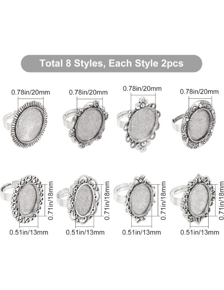 16 Piezas Anillos en Blanco Ajustables SUNNYCLUE Plata Antigua 16 Piezas Anillos en Blanco Ajustables SUNNYCLUE Plata Antigua