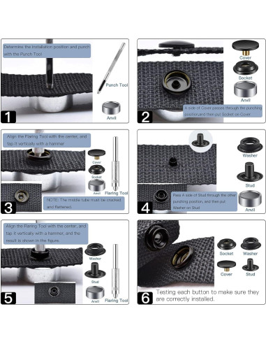 Kit de Broches a Presión Moocci 10 Juegos 15mm Negro