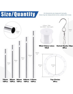 Kit Campanas de Viento Glarks 60Pcs con Tubos y Ganchos 2