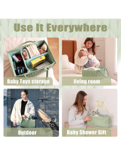 Organizador de Pañales MOMINSIDE Verde Claro, Caddy Plegable 36.83x25.4x17.78 cm 2