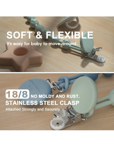 Clip de Chupete de Silicona Cuddle Campus - Paquete de 4 Neutros