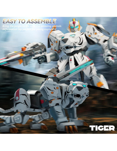 Juguete Robot Transformador Tigre Blanco STOULKD 25.4 cm