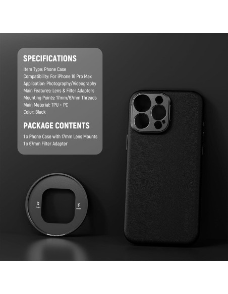 Funda Protectora NEEWER para iPhone 16 Pro Max - TPU/PC, Montajes de Lente 17mm, Adaptador Filtro 67mm, Antideslizante, Negro Funda Protectora NEEWER para iPhone 16 Pro Max - TPU/PC, Montajes de Lente 17mm, Adaptador Filtro 67mm, Antideslizante, Negro