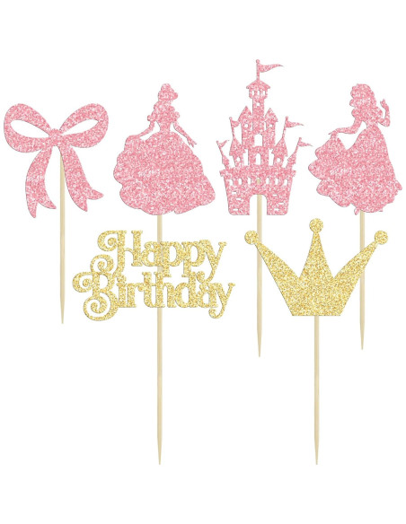 Toppers de Pastel Princesa Gyufise 24Pcs Decoración Cumpleaños Toppers de Pastel Princesa Gyufise 24Pcs Decoración Cumpleaños