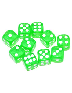 Paquete de 10 Dados D6 Transparentes 16mm SmartDealsPro Verde