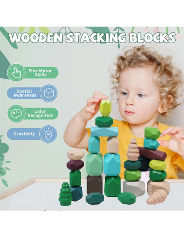 40 PCS Bloques de Construcción de Madera YHHYToy Tema Bosque