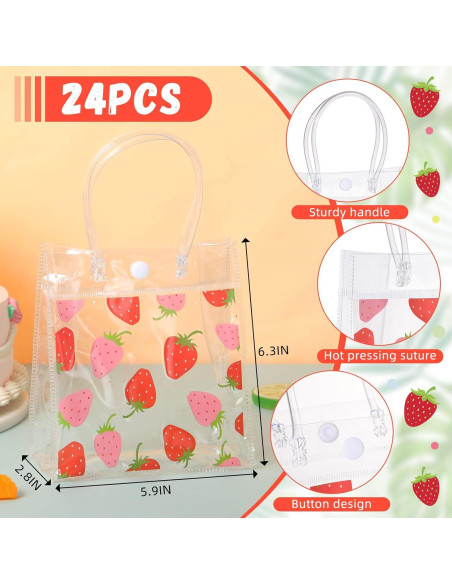 24 Bolsas de Regalo Transparentes PVC Tema Fresa 15x7x16cm 24 Bolsas de Regalo Transparentes PVC Tema Fresa 15x7x16cm
