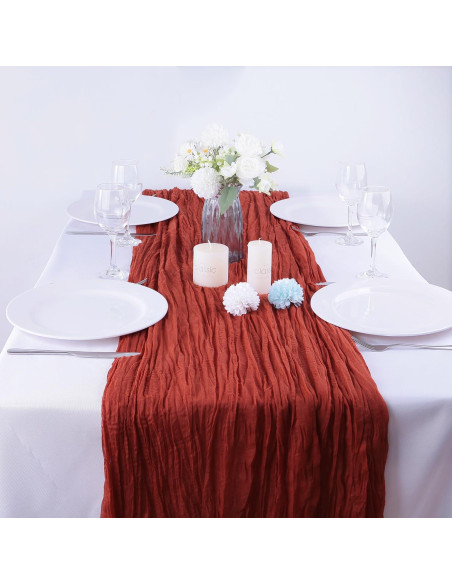 16PCS Cubre Mesa de Gasa Terracota 90x300cm para Eventos 16PCS Cubre Mesa de Gasa Terracota 90x300cm para Eventos