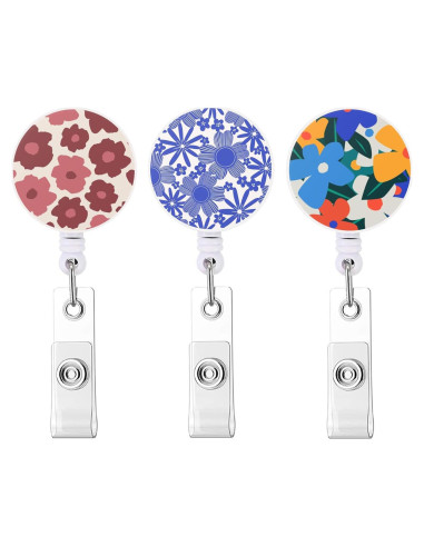Porta Etiquetas Retráctil HEVITDA con Clip Cocodrilo - 3 Flores