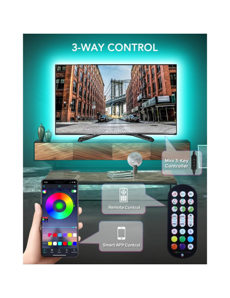 Luces LED MATICOD 5m RGB para TV 140-178cm Control APP Luces LED MATICOD 5m RGB para TV 140-178cm Control APP