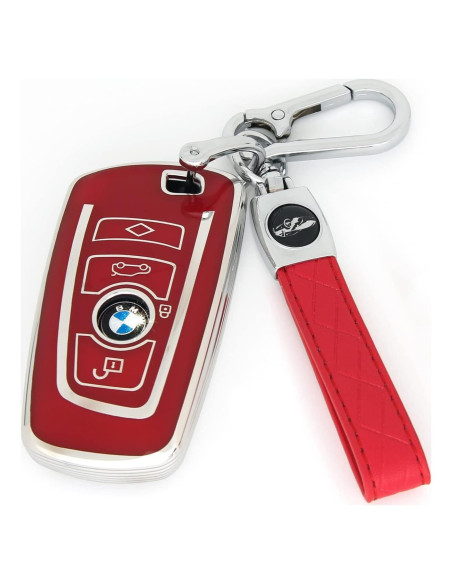 Funda de llave TPU para BMW + llavero de piel roja Funda de llave TPU para BMW + llavero de piel roja