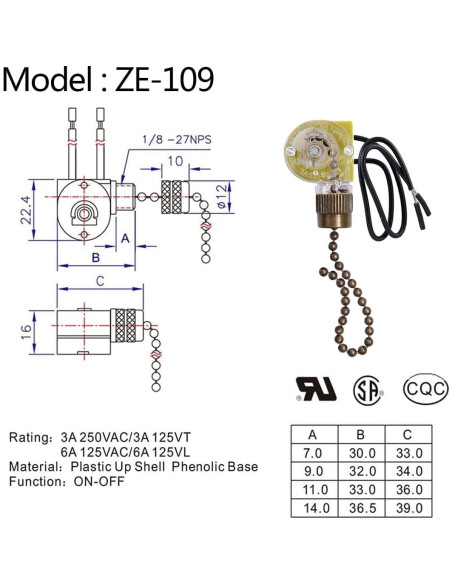 Interruptor de Ventilador de Techo Zing Ear ZE-109 Bronce Interruptor de Ventilador de Techo Zing Ear ZE-109 Bronce