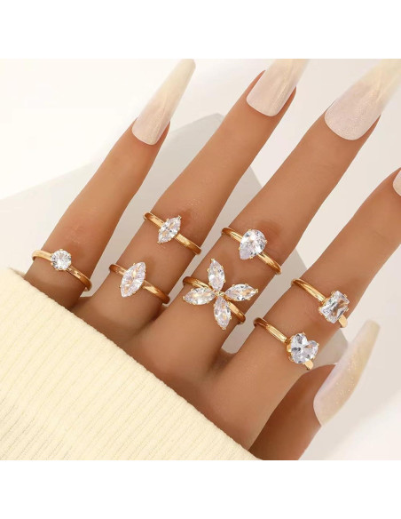 Conjunto de Anillos para Dedos de Oro Mujer - Ajustables Boho Conjunto de Anillos para Dedos de Oro Mujer - Ajustables Boho