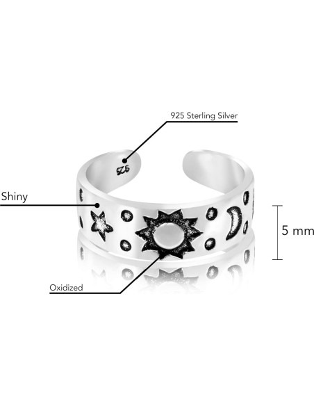 Anillo Ajustable de Plata Esterlina AeraVida Cielo Sol Luna Anillo Ajustable de Plata Esterlina AeraVida Cielo Sol Luna