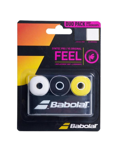 Grip Babolat Syntec Pro + Overgrip VS Original Blanco/Negro/Amarillo