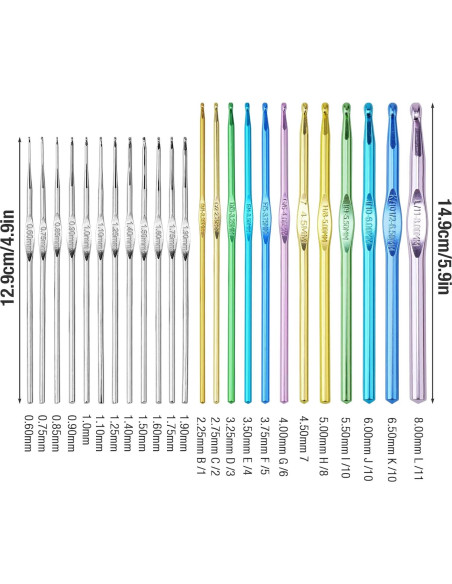 Juego de Ganchillos de Aluminio y Acero Tomorotec 24 Piezas Juego de Ganchillos de Aluminio y Acero Tomorotec 24 Piezas