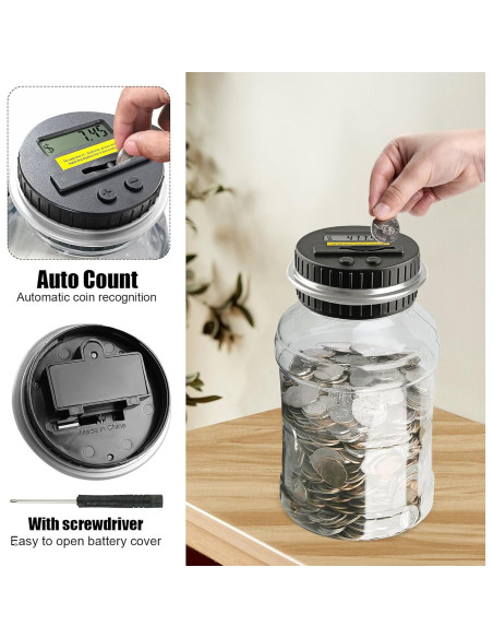 Contador de Monedas Digital QPEY 1.8L con Pantalla LCD Plata