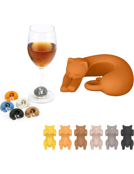 Marcadores de Copas de Vino Silicona GCFTIFF 12 Pcs Gato Marcadores de Copas de Vino Silicona GCFTIFF 12 Pcs Gato