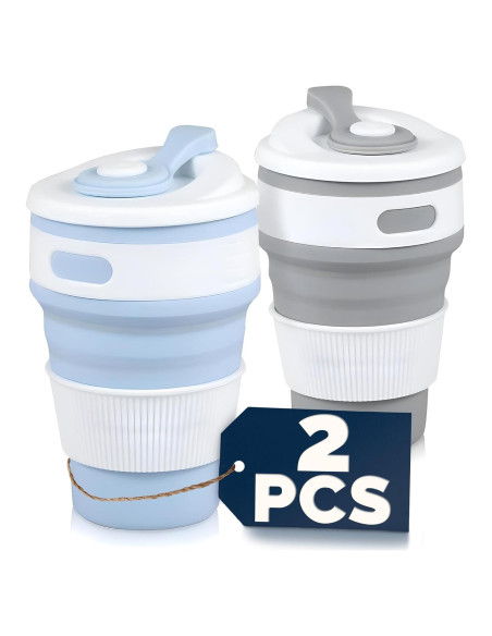 Paquete de 2 Tazas Plegables Tesorrio 350ml para Viaje Paquete de 2 Tazas Plegables Tesorrio 350ml para Viaje