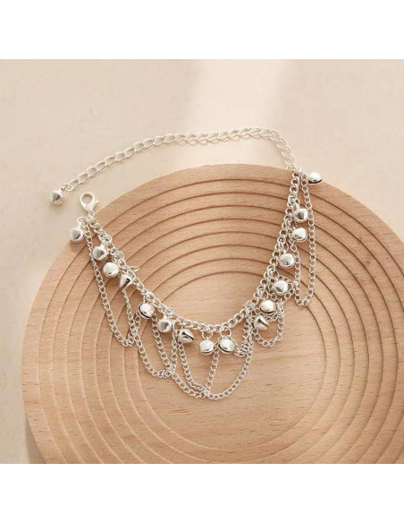 Pulsera de Tobillo Boho con Campanas de Plata Ajustable 22.5 cm Pulsera de Tobillo Boho con Campanas de Plata Ajustable 22.5 cm