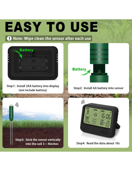 Medidor de Humedad del Suelo Inalámbrico KITHOUSE 4-en-1 LCD Medidor de Humedad del Suelo Inalámbrico KITHOUSE 4-en-1 LCD