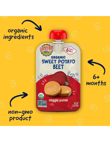 Pouches de Comida para Bebés Earth's Best 99.22g Batata Remolacha Pouches de Comida para Bebés Earth's Best 99.22g Batata Remolacha