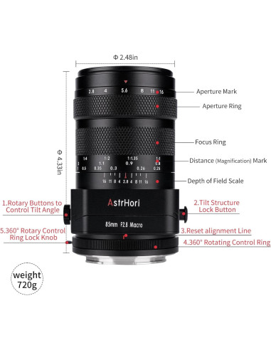 Lente Macro AstrHori 85mm F2.8 Manual para Canon RF