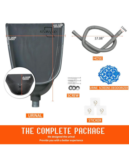 Orinal de plástico para hombres Shawoo, instalación sin perforación Orinal de plástico para hombres Shawoo, instalación sin perforación