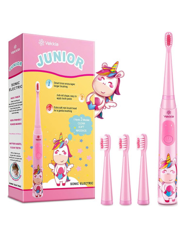Cepillo de dientes eléctrico Vekkia Sonic para niños Rosa, 3 modos