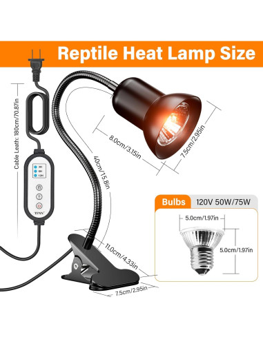 Lámpara de Calor para Reptiles TFNN con Temporizador 50W 75W