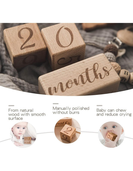 Juego de bloques de hitos mensuales para bebés 3 PCS madera Juego de bloques de hitos mensuales para bebés 3 PCS madera