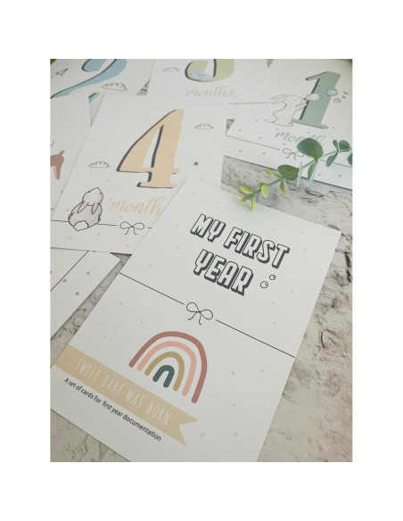 Set de 12 Tarjetas de Hitos del Primer Año del Bebé - Studio Mist Design - Colores Pastel Set de 12 Tarjetas de Hitos del Primer Año del Bebé - Studio Mist Design - Colores Pastel