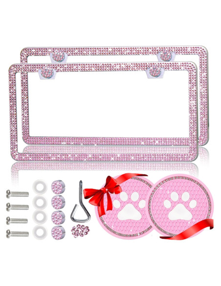 Marcos de Placas de Licencia Brillantes Rfocre Rosa 2 Pzas Marcos de Placas de Licencia Brillantes Rfocre Rosa 2 Pzas