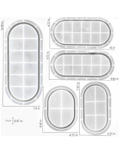 Juego de 5 Moldes de Silicona Ovalados AOEDEO - 30.48 a 14.48 cm 2