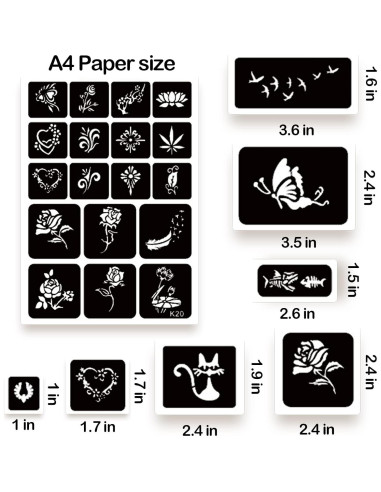 Kit de Plantillas de Tatuajes Temporales ChurlChurl 20 Hojas A4