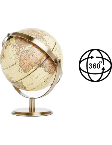 Globo Terráqueo Antiguo Annova 20cm con Base de Metal Bronce