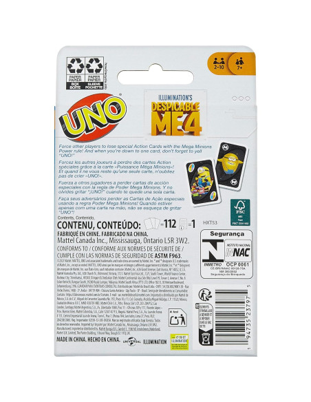 Juego de Cartas UNO Despicable Me 4 Mattel para Niños y Familias Juego de Cartas UNO Despicable Me 4 Mattel para Niños y Familias