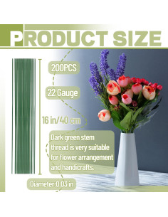 200 Alambres Florales OJYUDD 40 cm Verde para Arreglos 2