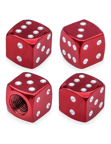 4 Tapas de Válvula de Neumático MEAJOO Dado Rojo Universal 4 Tapas de Válvula de Neumático MEAJOO Dado Rojo Universal