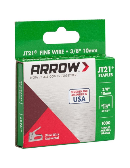 Grapas delgadas Arrow 276 JT21 10 mm para grapadoras - 1000 unidades Grapas delgadas Arrow 276 JT21 10 mm para grapadoras - 1000 unidades
