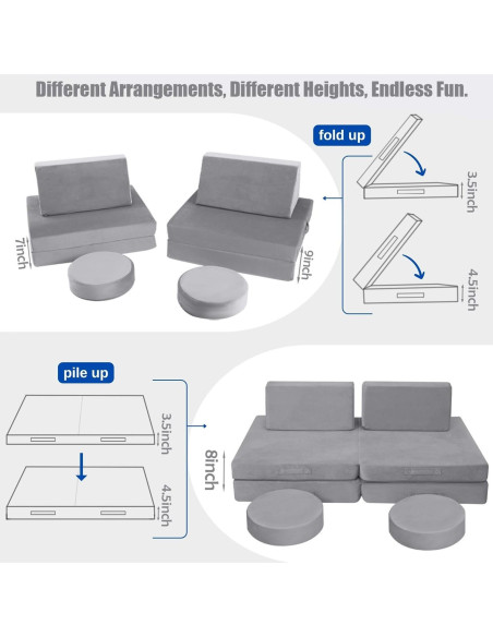 Sofá Modular para Niños MeMoreCool 8 Piezas Gris Sofá Modular para Niños MeMoreCool 8 Piezas Gris