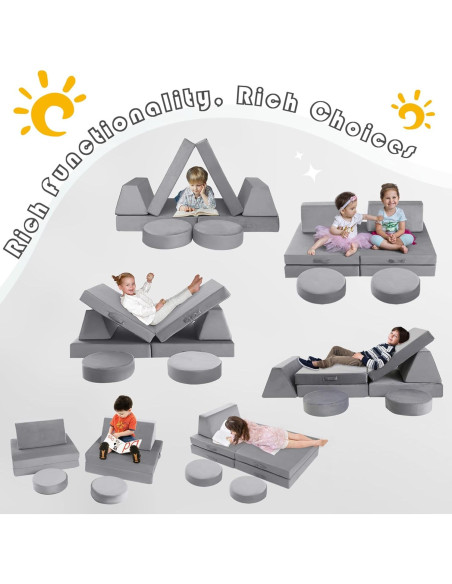 Sofá Modular para Niños MeMoreCool 8 Piezas Gris Sofá Modular para Niños MeMoreCool 8 Piezas Gris