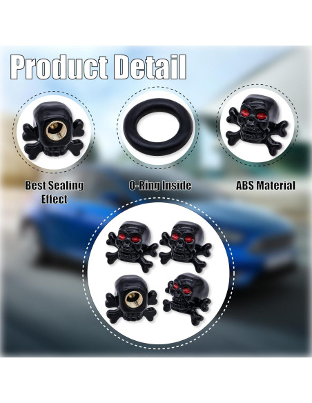 4 Tapones de Válvula de Neumático MEAJOO Calavera Negro 4 Tapones de Válvula de Neumático MEAJOO Calavera Negro