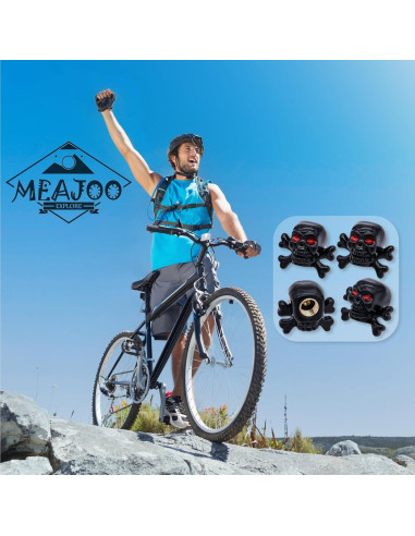 4 Tapones de Válvula de Neumático MEAJOO Calavera Negro