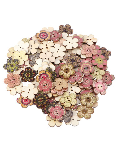 Botones de Madera en Forma de Flor POPETPOP - 100 Pcs 2 Agujeros