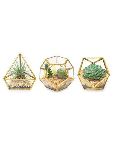 Set de 3 Macetas Geométricas de Vidrio Mkono 10.16 cm Dorado