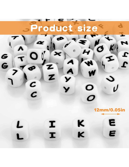 52 Perlas de Letras de Silicona Prasacco 12mm para Joyería 52 Perlas de Letras de Silicona Prasacco 12mm para Joyería