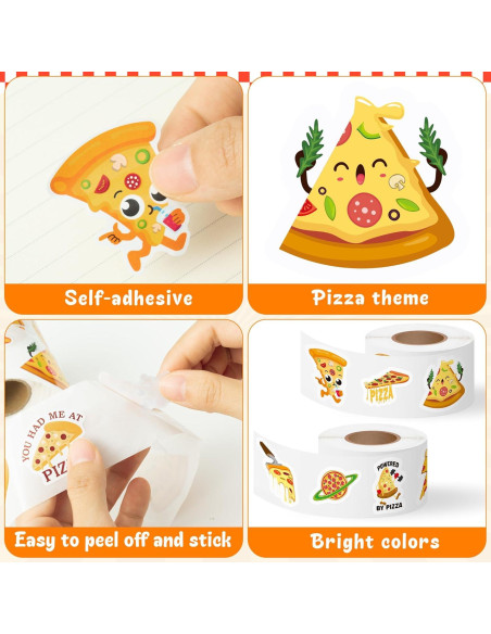 Haooryx Rollo de Pegatinas de Pizza - 1000 Piezas Reutilizables Haooryx Rollo de Pegatinas de Pizza - 1000 Piezas Reutilizables