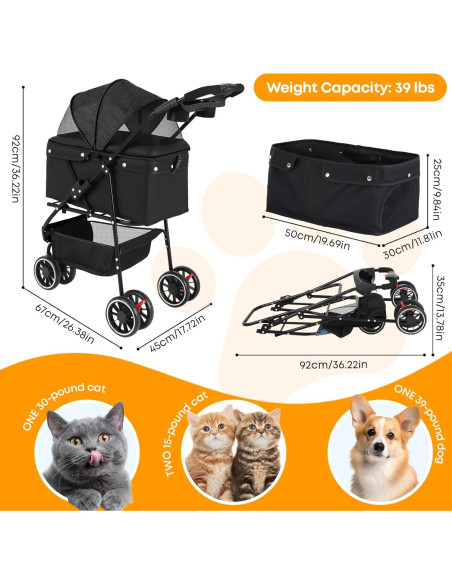 Carrito para Mascotas Chihuahua Negro 3 Ruedas Plegable Carrito para Mascotas Chihuahua Negro 3 Ruedas Plegable
