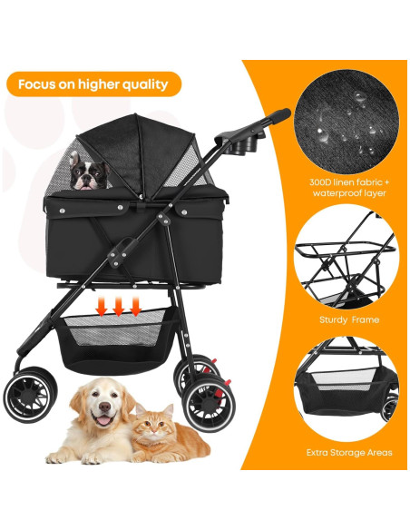 Carrito para Mascotas Chihuahua Negro 3 Ruedas Plegable Carrito para Mascotas Chihuahua Negro 3 Ruedas Plegable
